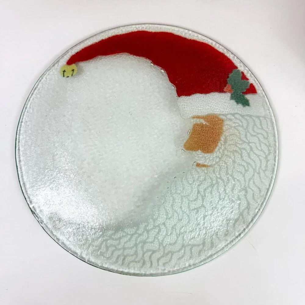 Peggy Karr Santa Crescent Moon Face Fused Art Glass Plate 11.25